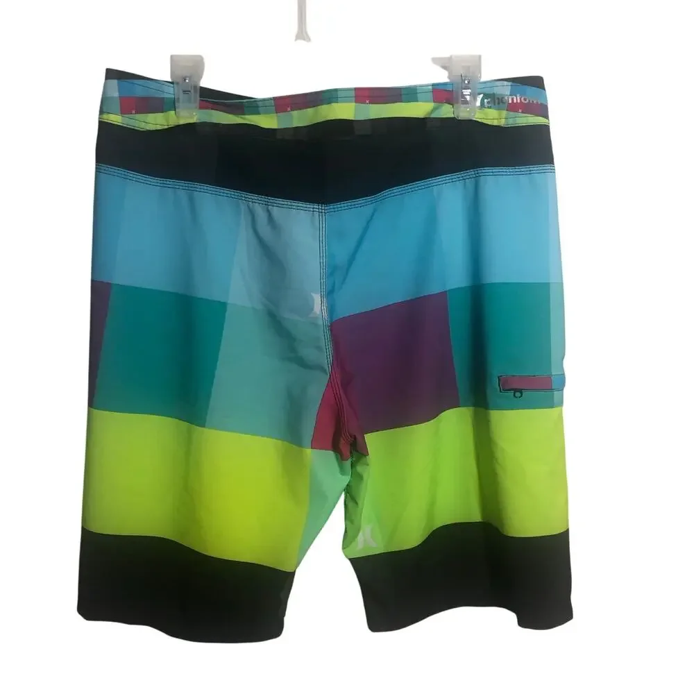 Hurley Phantom Mens Board Shorts Multicolor Colorblock Drawstring Swim Trunks 36